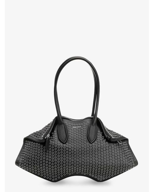 McQueen Black Manta Leather Shoulder Bag With All-Over Metal Details