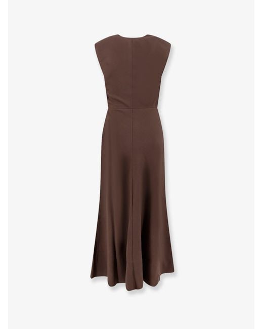 Brunello Cucinelli Brown Flared Twill Fluid Virgin Wool Dress