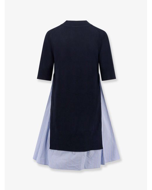 Sacai Blue Cotton Dress With Fabric Inserts