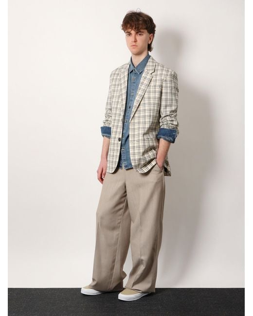 AMI White Virgin Wool Blazer With Madras Motif for men