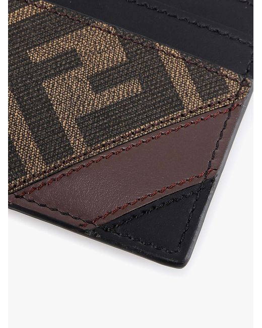 Fendi Leather Card Holder In Brown For Men Lyst