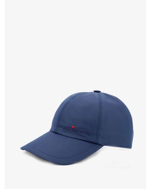 Kiton Blue Nylon Hat With Embroidered Logo On The Front for men