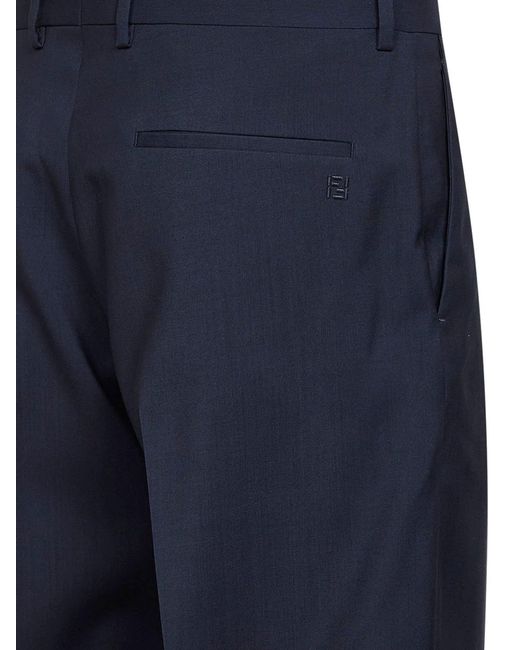 Fendi Blue Virgin Wool Trousers for men