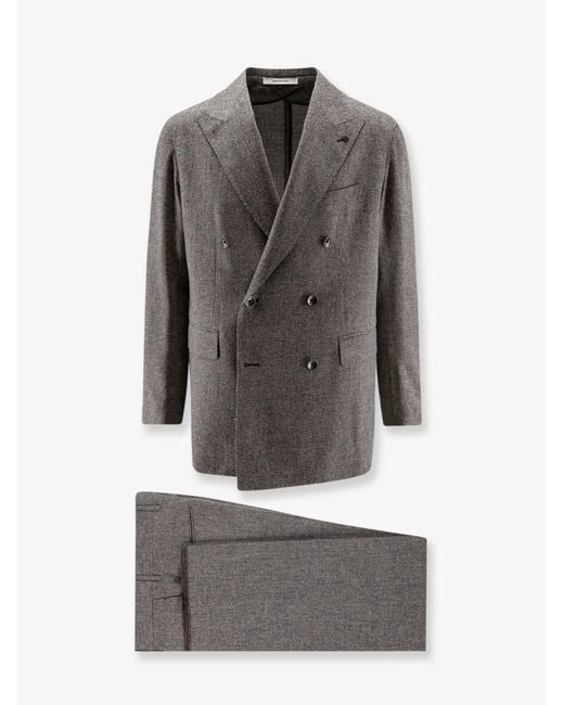 Tagliatore Gray Double-Breasted Stretch Melange Virgin Wool Suit for men