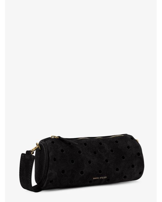 MANU Atelier Black Mini Cylinder Suede Crossbody Bag