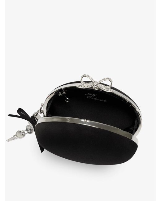 Self-Portrait Black Oval Satin Clutch Bag