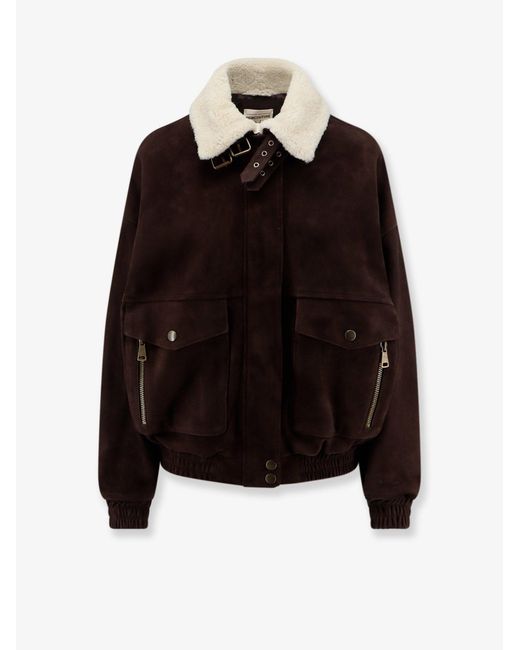 Semicouture Black Suede Jacket With Fur Collar