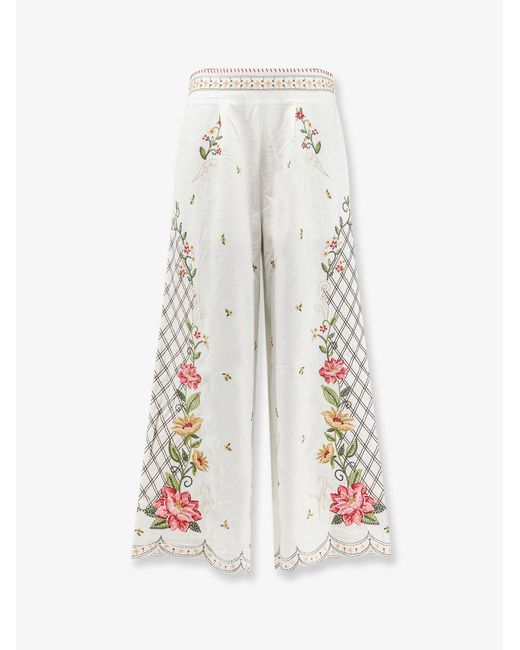 Farm Rio White Wide-Leg Linen-Blend Trousers