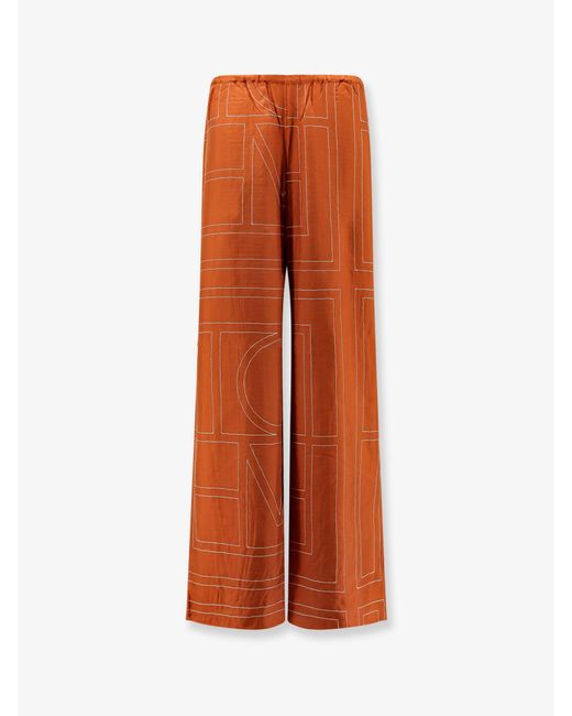 Totême  Orange Silk Trousers With Monogram Logo Embroidery