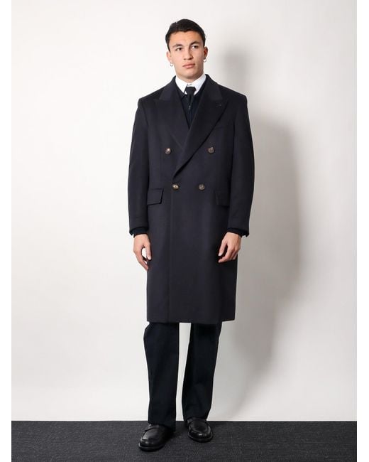 Hevò Blue Cashmere Coat With Satin Lining for men