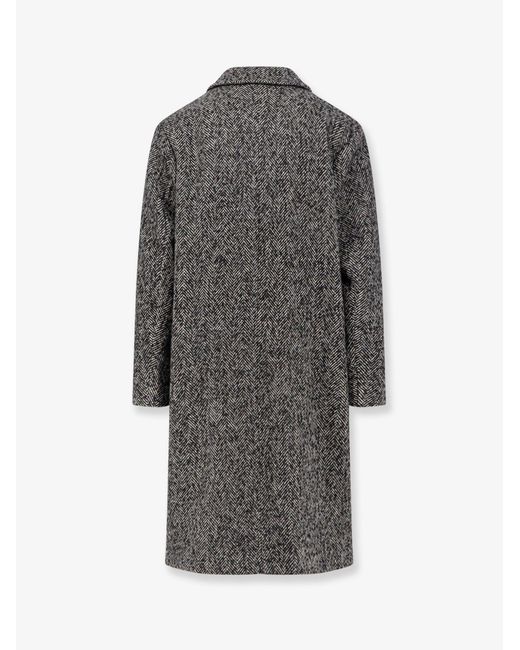 Amaranto Gray Herringbone Pattern Wool Coat for men