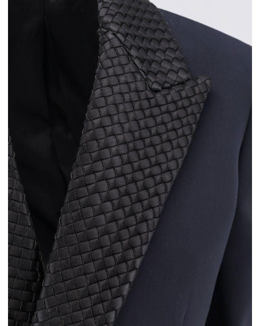 Bottega Veneta Blue Wool Blazer With Intrecciato Detail