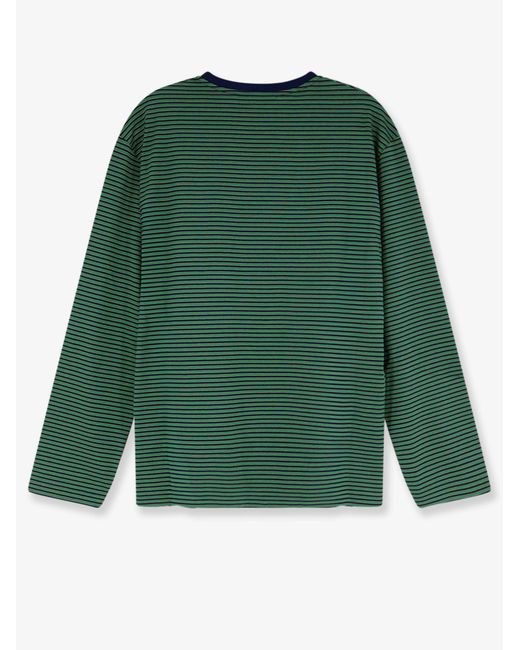 Miu Miu Green Cotton T-Shirt With Striped Pattern