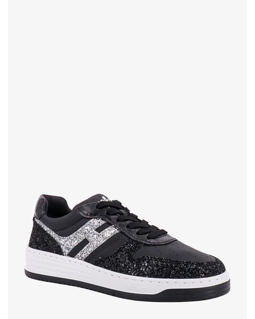Hogan Black Leather Sneakers With Glitter Detail
