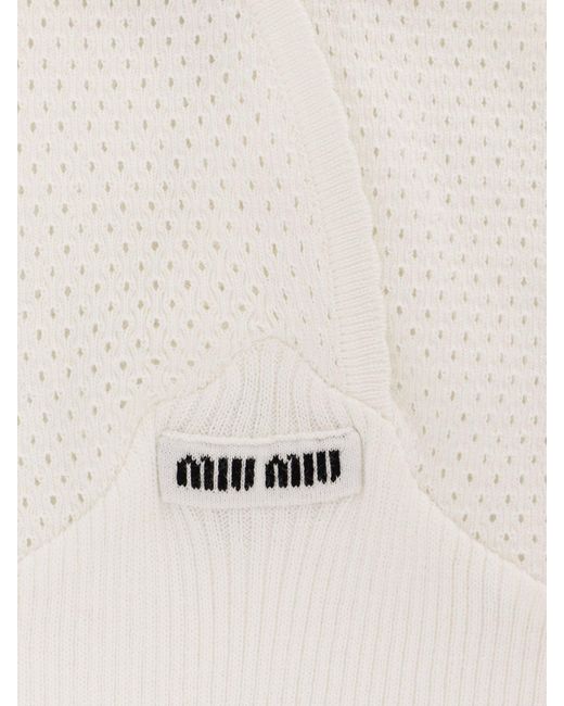 Miu Miu White Perforated Cotton Tank Top
