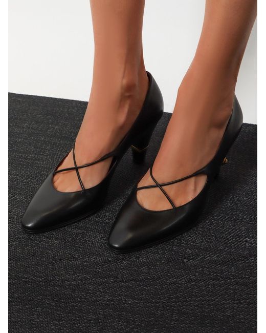 Versace Black Criss-Cross Medallion Leather Pumps