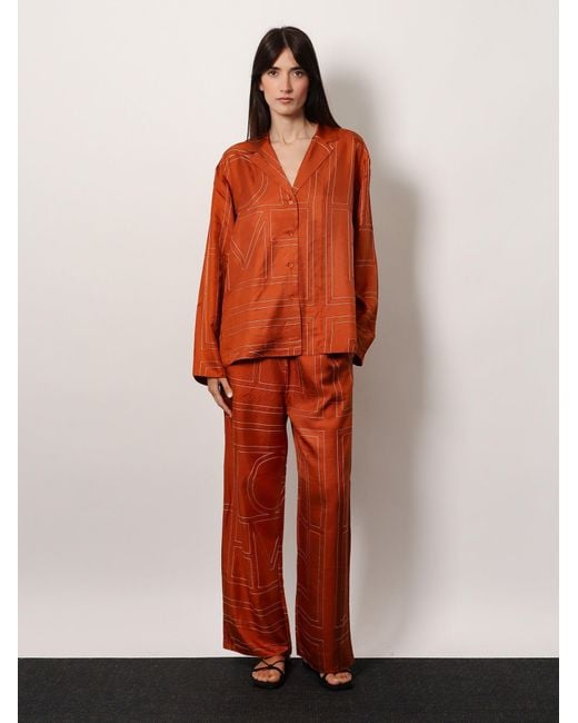 Totême  Orange Silk Trousers With Monogram Logo Embroidery