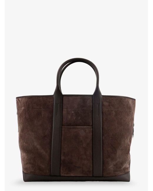 Tom Ford Brown Suede Shopping Bag With Logo Engraved On The Bottom for men