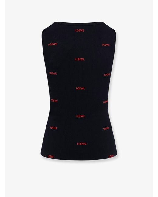 Loewe Black Cotton Tank Top With All-Over Logo Lettering Embroidery