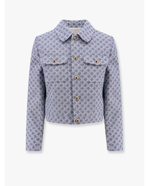 Giacca Denim Con Motivo Triomphe All-Over di Céline in Blue