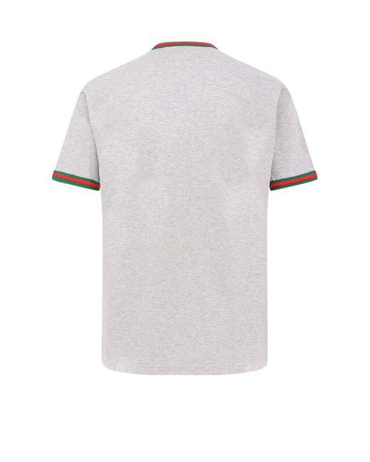 Gucci White Cotton T-Shirt With Web Detail for men