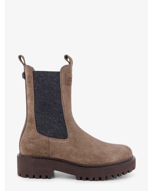 Brunello Cucinelli Brown Suede Boots With Precious Loop Detail