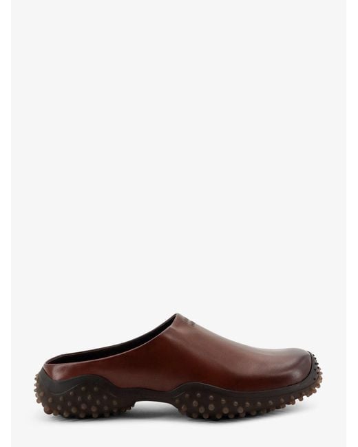 Miu Miu Brown Leather Sabot With Embossed Lettering Logo