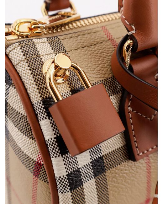 Burberry Brown Coated Canvas Crossbody Bag With Check Pattern