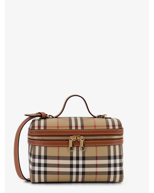 Burberry Brown Coated Canvas Vanity Check Crossbody Bag With Check Motif