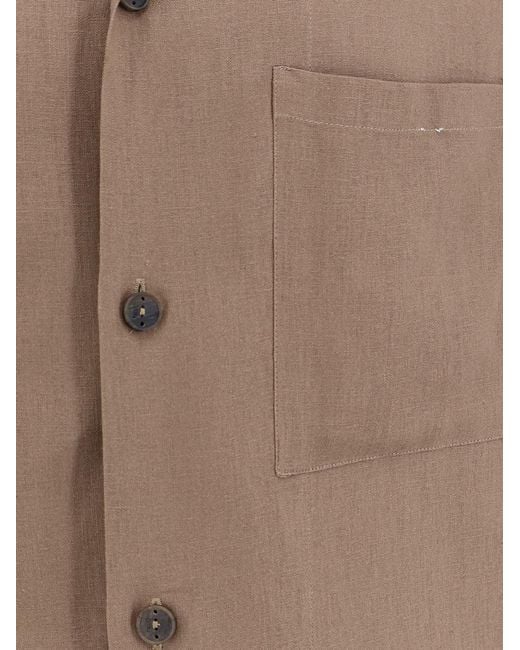 Hevò Brown Novoli Linen And Viscose Shirt for men