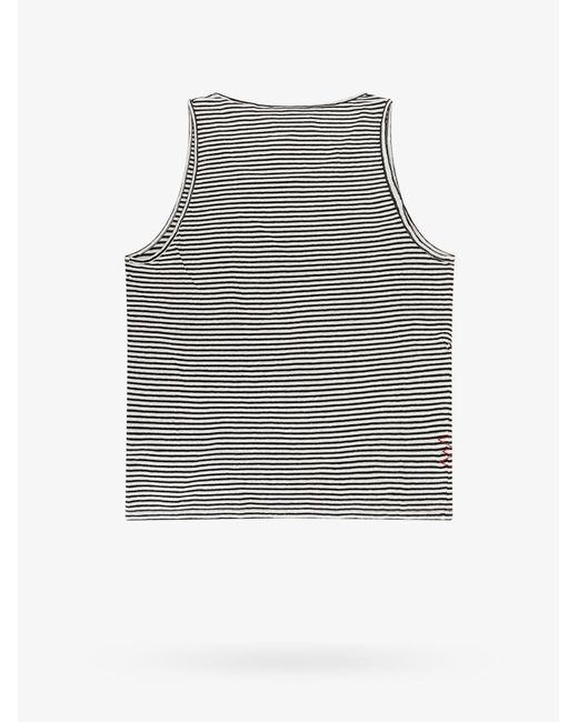Amaranto Gray Linen And Cotton Tank Top With Striped Motif for men