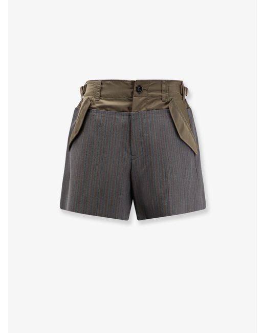 Sacai Gray Wool Shorts With Nylon Details