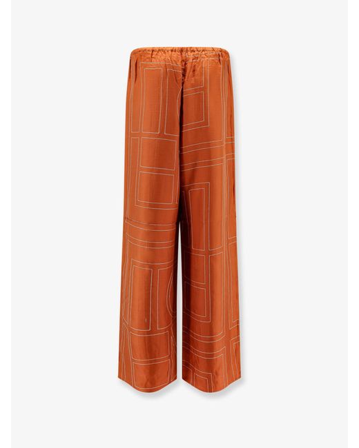 Totême  Orange Silk Trousers With Monogram Logo Embroidery