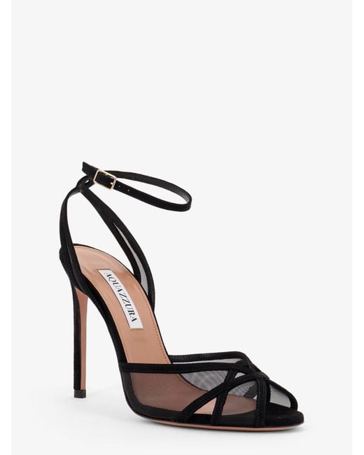 Aquazzura Black Shear Mesh And Suede Sandals