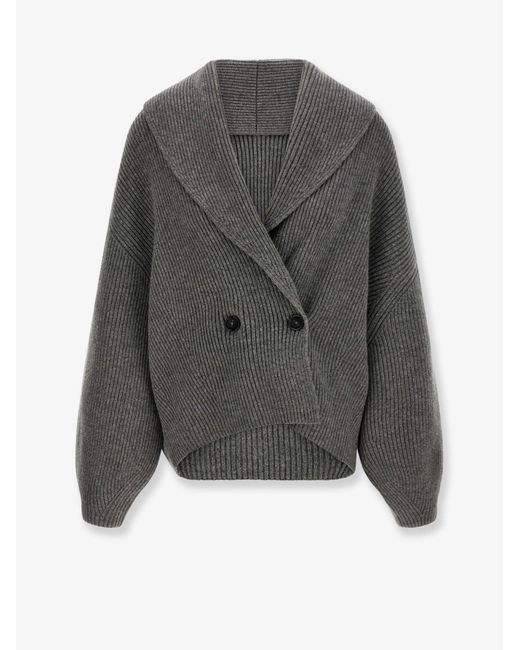 Totême  Gray Shawl-Lapel Wool Cardigan