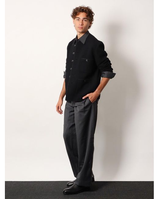 TONYWACK Blue Striped Wool Blend Shirt