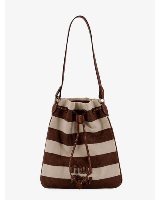 Miu Miu Brown Canvas Striped Bucket Bag