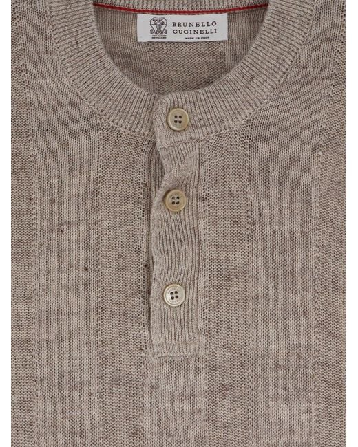 Brunello Cucinelli Gray Sweater Linen-Cotton for men
