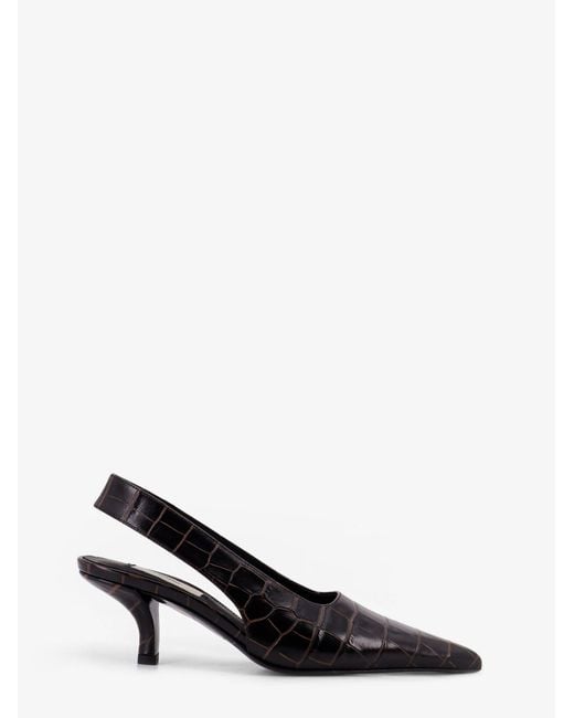 Totême Black Leather Slingback Pumps With Embossed Croco Print