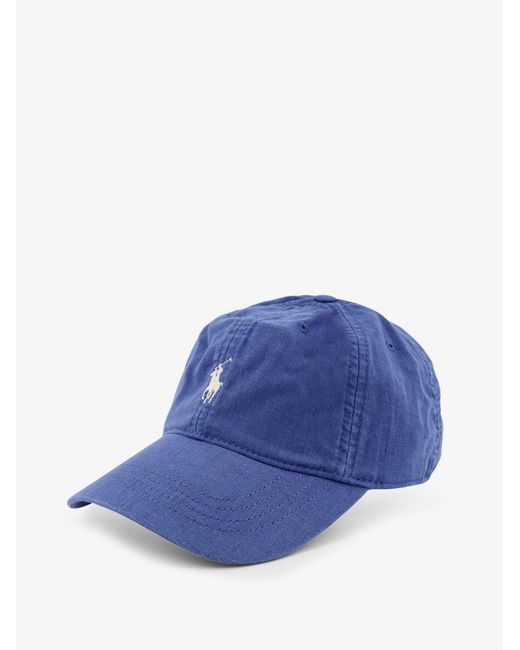 Polo Ralph Lauren Blue Linen Hat With Embroidered Logo On The Front for men