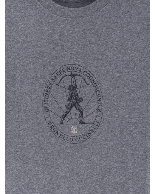 Brunello Cucinelli Gray Cotton T-Shirt With Front Print for men
