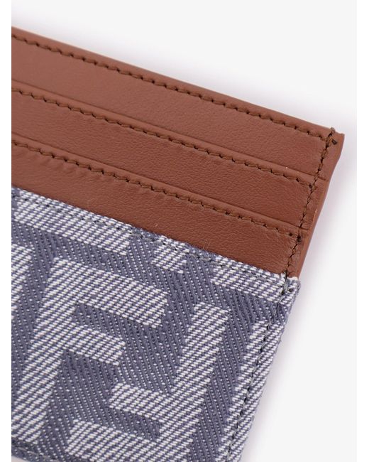 Fendi White Leather And Ff Jacquard Fabric Cardholder