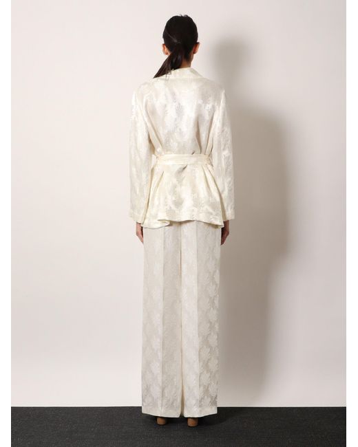 Fendi White Jacquard Silk Blazer With Floral Motif