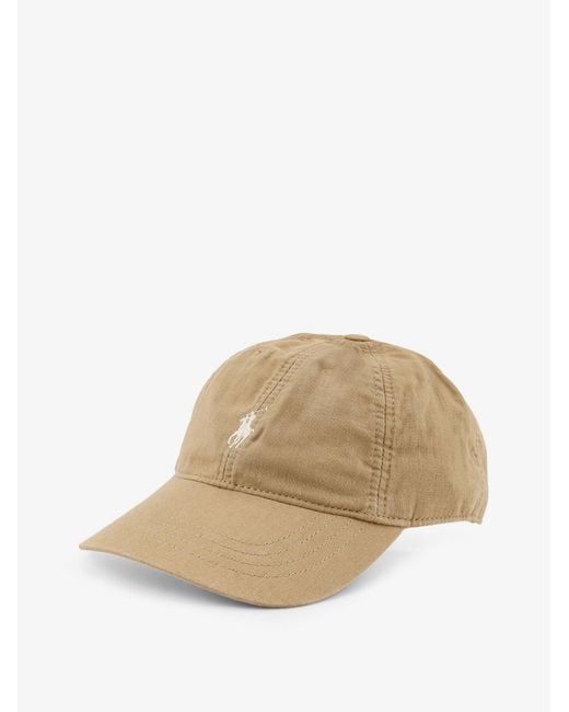 Polo Ralph Lauren Natural Linen Hat With Embroidered Logo On The Front for men