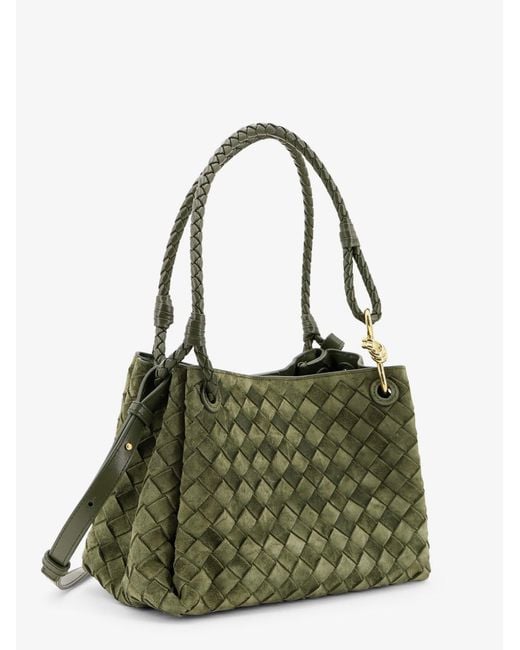 Bottega Veneta Green Parachute Suede Shoulder Bag With Intrecciato Motif