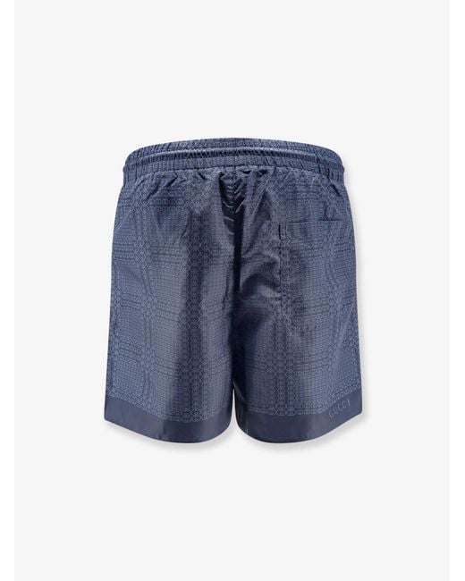 Gucci Blue Nylon Swim Trunks With All-Over Incrocio Print for men