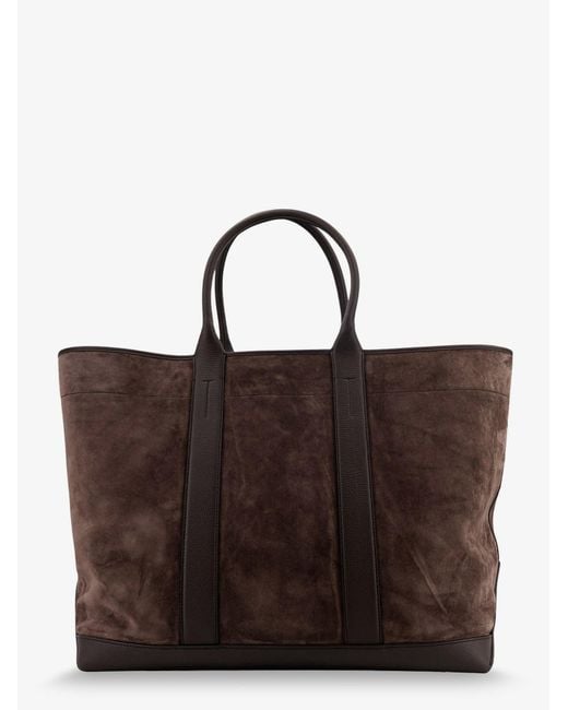Tom Ford Brown Suede Shopping Bag With Logo Engraved On The Bottom for men