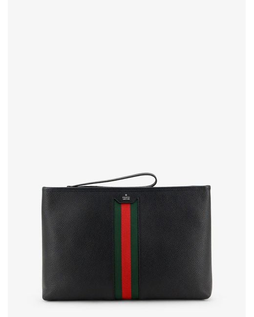 Gucci Black Portfolio Grained Leather Clutch for men