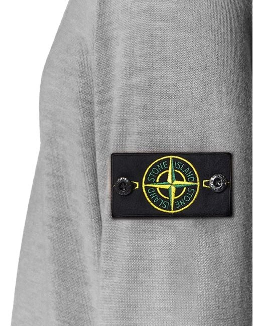 Stone Island Gray Wool Sweater With Side Logo Patch for men