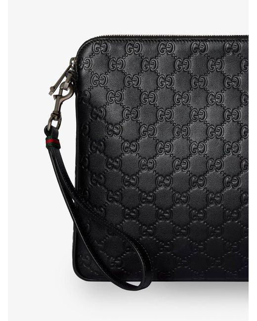 Gucci Black Gg Emblem Leather Crossbody Bag for men